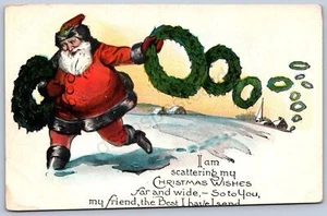 K16/ Santa Claus Christmas Postcard c1910 Wreath Path Snow 454 - Picture 1 of 4