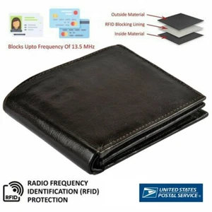 Genuine Leather Mens Wallet RFID Soft Credit Card Holder Purse USA Stock - Picture 1 of 11