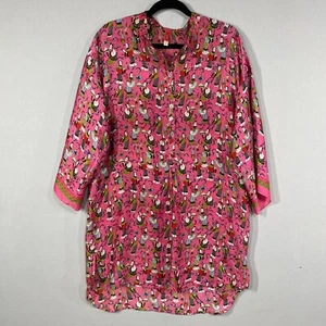 Josie Natori Dress Women S Pink Satin Pullover Mini Pajamas Shirt Asian Village - Picture 1 of 8