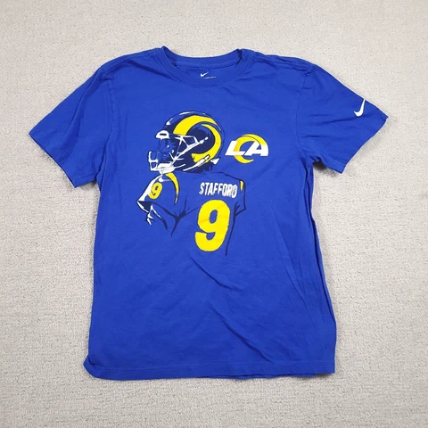 Nike Matthew Stafford #9 LA Rams Shirt Men's Small Blue Graphic Short Sleeve Cover