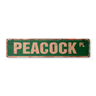 PEACOCK Vintage Street Sign Metal Plastic farm bird peahen quill train