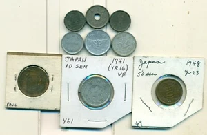 9 OLDER COINS from JAPAN (9 DIFFERENT TYPES/ALL PRE-1950)..Lot #2 - Picture 1 of 2