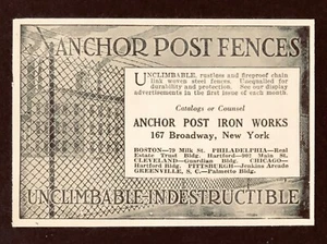 Anuncio de valla de obras de hierro 1921 Anchor Post Broadway NY impresión antigua AD - Imagen 1 de 1