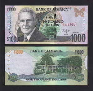 Jamaica 1000 Dólares $1000 (2017) Nueva Fecha UNC - Imagen 1 de 2