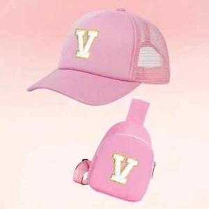 Girls' Alphabet-Themed 2-Piece Set with Polyester Baseball Cap and Bag/letter V - Picture 1 of 6