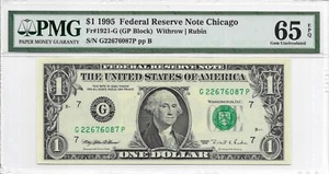 1995 $1 CHICAGO FRN. PMG GEM Uncirculated 65 EPQ Banknote. G/P Block. DC Print - Picture 1 of 2