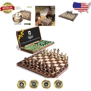 Exquisite Wooden Chess Set - Handmade 21-Inch Board & Artful Crafted Pieces - Picture 1 of 10