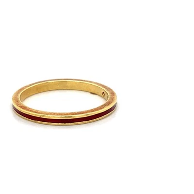Anillo Hidalgo Oro Amarillo 18K Esmalte Rojo Eternidad Apilable Banda Fina Talla 6 Foto 1 de 4