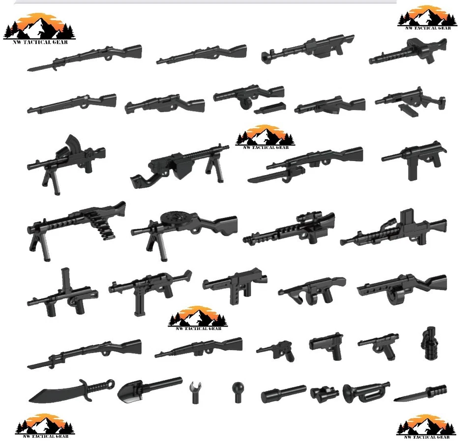 二战机枪步枪适用于乐高迷你玩具士兵 36 件武器包黑色 — 第 1/1 张图片