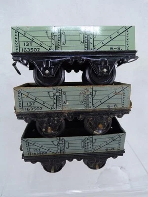 Three Hornby tinplate 0 gauge 13t open wagons                                Q20 - Image 1 of 4