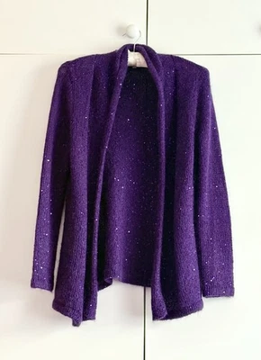 Purple Sparkle Sequin Wool Mix, Open Front Cardigan UK10-12 VGC - Image 1 of 4