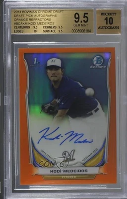 2014 Bowman Draft Chrome Pick Orange Refractor /25 Kodi Medeiros BGS 9.5 Auto - Image 1 of 2