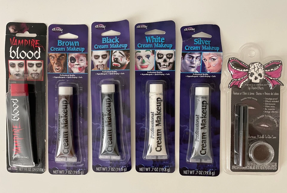 Lot of 5 Halloween Fun World Makeup(Vampire, Brown, Black, White, Silver) + Lip - Image 1 of 1