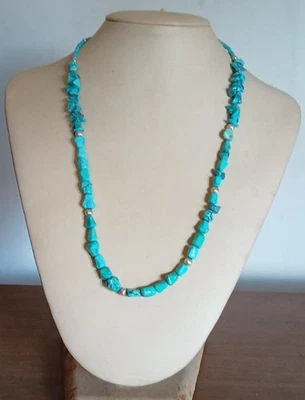 Collana turchese naturale vintage 52cm e argento 925 - Immagine 1 di 4