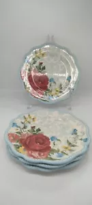 Set Of 4 Pioneer Woman SWEET ROSE 8.75” SALAD Plate Stoneware FLOWER ROSE BLUE - Picture 1 of 5