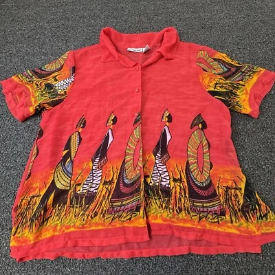 Camisa africana rosa bonita vintage para damas roja con botones informal ver a través de Shaw Foto 1 de 4
