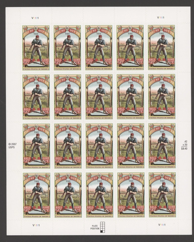 2008 US Scott# 4341 42c Take Me Out To Ball Game Sheet of 20 MNH - Image 1 of 1