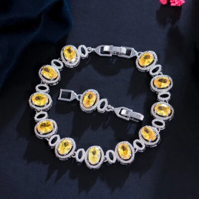 Elegante Pulsera Tenis Eslabón de Cadena Dije Redondo Ovalado Grande Piedra Circonita Púrpura Joyería Foto 1 de 4