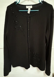 Covington Women Embellished Evening Sweater Cardigan Button Black XL - Picture 1 of 3