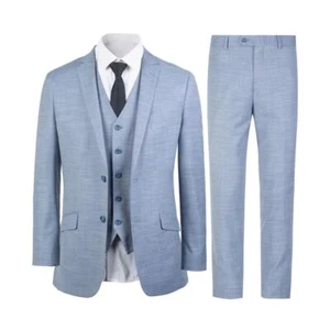 Men's Suit Pants Vest Blazer Soft Light Blue 3Pcs Slim Fit Notched Lapel #1668 - Picture 1 of 1