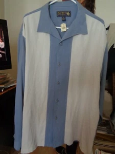 NWT! NAT NAST Blue & White Color Block! Camp Collar! Long Sleeves! 100% Silk XL - Picture 1 of 2