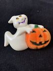 Vintage Ceramic Ghosts Holding Pumpkin 1.5”Hand Painted Pumpkin Felt