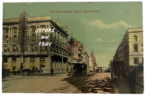 1910s MELBOURNE, AUSTRALIA, COLLINES STREET WEST STREET CAR POSTCARD - Picture 1 of 3