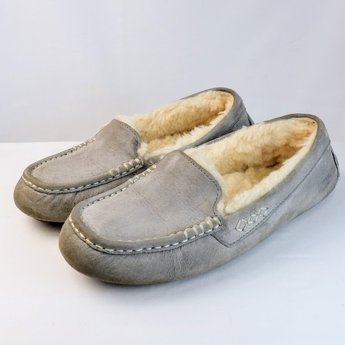 Ciabatte Mocassini UGG ANSLEY grigi foderati in camoscio e pelliccia. donna taglia 7