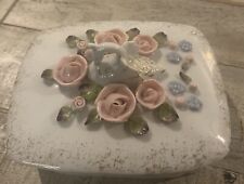 Trinket Box With Swan And Flowers  Raised Design  5 1/4 X 4” 
