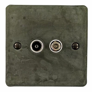 G&H FRP38W Flat Plate Rustic Pewter 1 Gang TV Coax & Satellite Socket Point - Imagen 1 de 1