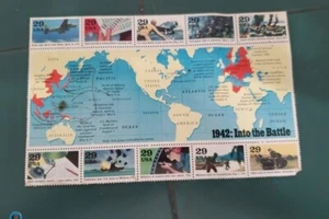 US MNH 1942:Into The Battle Sheet FV$5.80 Vintage - Picture 1 of 3