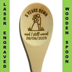 Wedding Anniversary 5 year wood engraved Wooden Spoon Personalised Gift marriage - Picture 1 of 2