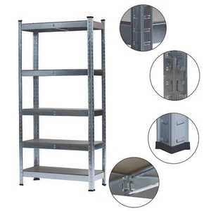 SILVER - 5 TIER METAL SHELVING UNIT STORAGE RACKING SHELF GARAGE WAREHOUSE SHED - Picture 1 of 10