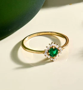 0,16 TCW Diamanti Veri Pietra Preziosa Smeraldo Naturale 0,32 Ct TG: 8 US 14K... - Foto 1 di 21