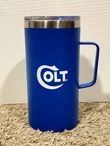 Colt Firearms Logo 20 oz Blue Travel Mug & Carry Handle FREE SHIP! - Picture 1 of 3