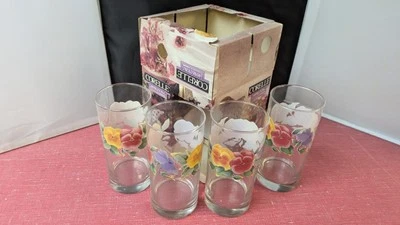 CORNINGWARE/CORELLE NOS Set Of 4 Summer Blush Corelle Pansy Corning Ware 12oz Beverage Glasses
