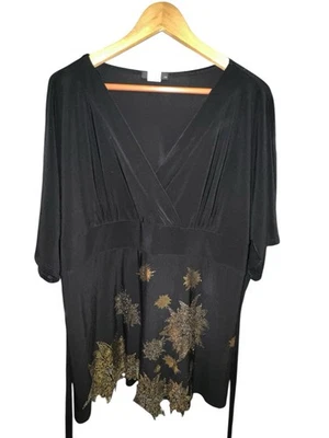 Nuevo con etiquetas Top elástico adornado floral dorado negro hecho en EE. UU. Talla grande 3X Foto 1 de 4