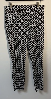 Pantalones elásticos Joseph Ribkoff para mujer negros blancos con estampado geométrico talla 6 Foto 1 de 4