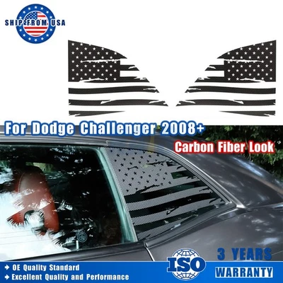 Calcomanía adhesiva de ventana trasera con aspecto de fibra de carbono bandera de Estados Unidos para Dodge Challenger 08-2023 Foto 1 de 4