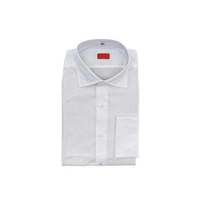 Camisa de vestir 690 $ ISAIA NAPOLI blanca lisa cosida a mano puños franceses algodón fino Foto 1 de 3
