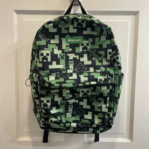 Minecraft Creeper Backpack 17 Inch Green Black Back Pack Printed Book Bag EUC - Picture 1 of 11