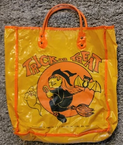 Vintage Halloween Kunststoff Trick or Treat Tasche schwarze Katze Hexe - Bild 1 von 18