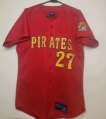Rare Vtg Mizuno Pittsburgh Pirates #27 Jersey Men’s Sz XS Red W Yellow Baseball  - Image 1 of 4
