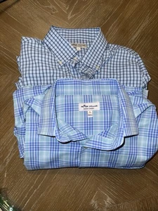 2 Stück PETER MILLAR Sommer Comfort Langarm Hemden blau kariert L - Bild 1 von 9