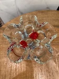 Mid Century Modern Artistic Art Glass Ashtray Clear & Red Sculptural Centerpiece - Picture 1 of 5