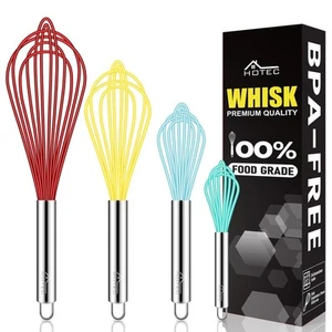 4 Pieces Silicone Whisks Set, Wire Balloon Whisks for cooking Egg Beater, Non... - Picture 1 of 7