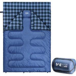 Trail Cotton Double Sleeping Bag Luxury Flannel Lined 3 to 4 Season with Bag - Picture 1 of 7