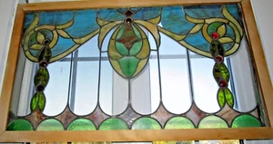 Antique large heavy hanging stained Victorian Lead Glass window / wooden frame - Picture 1 of 6