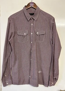 JUNK DE LUXE Men’s Red Mix Reg Fit Long Sleeve Embroidered Logo Shirt Size XL -L - Picture 1 of 10