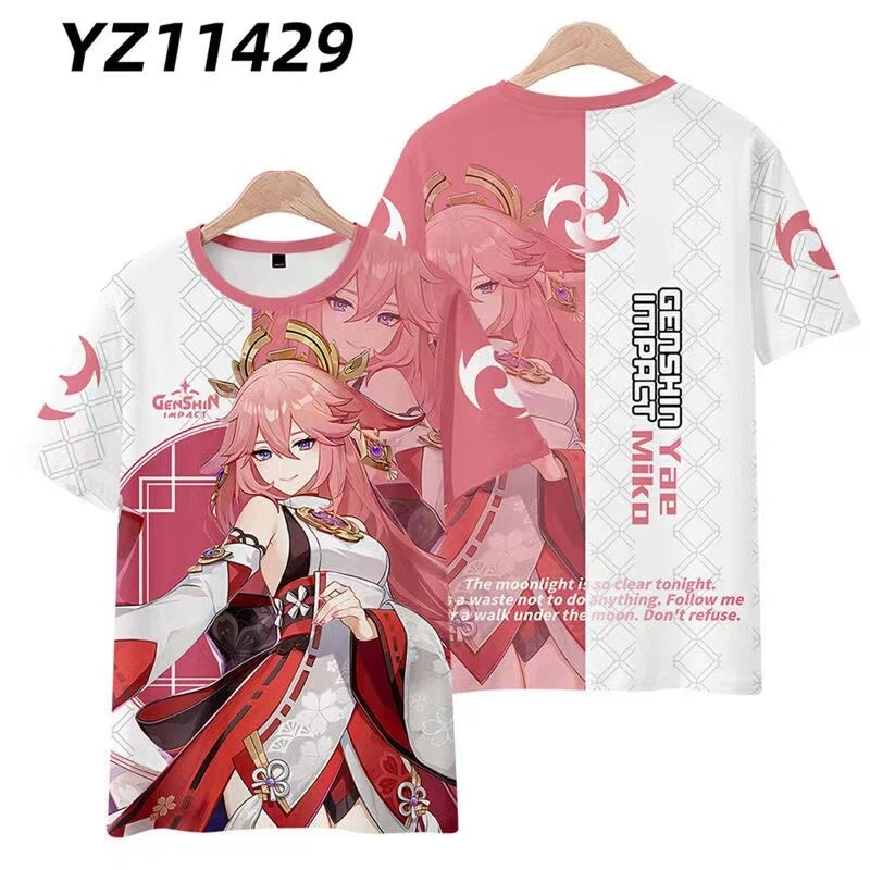 Camiseta Manga Corta Cosplay Anime Genshin Impact Yae Miko Otaku Harajuku Regalo Foto 1 de 1